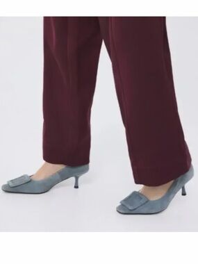 Bibi Lou Anthropologie Slip On Suede Blue Grey Suede Loafer Classic Kitten Heels